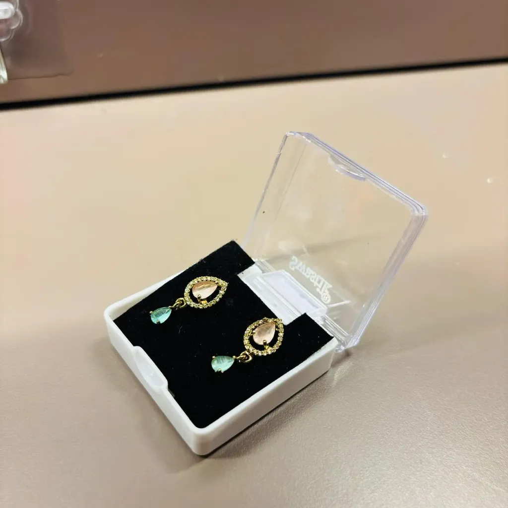 Sea-Green + Pink Stone Earrings