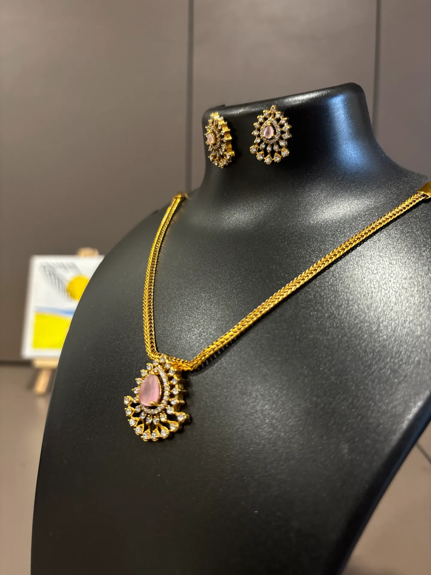 American Diamond Pendant (Peach) Set