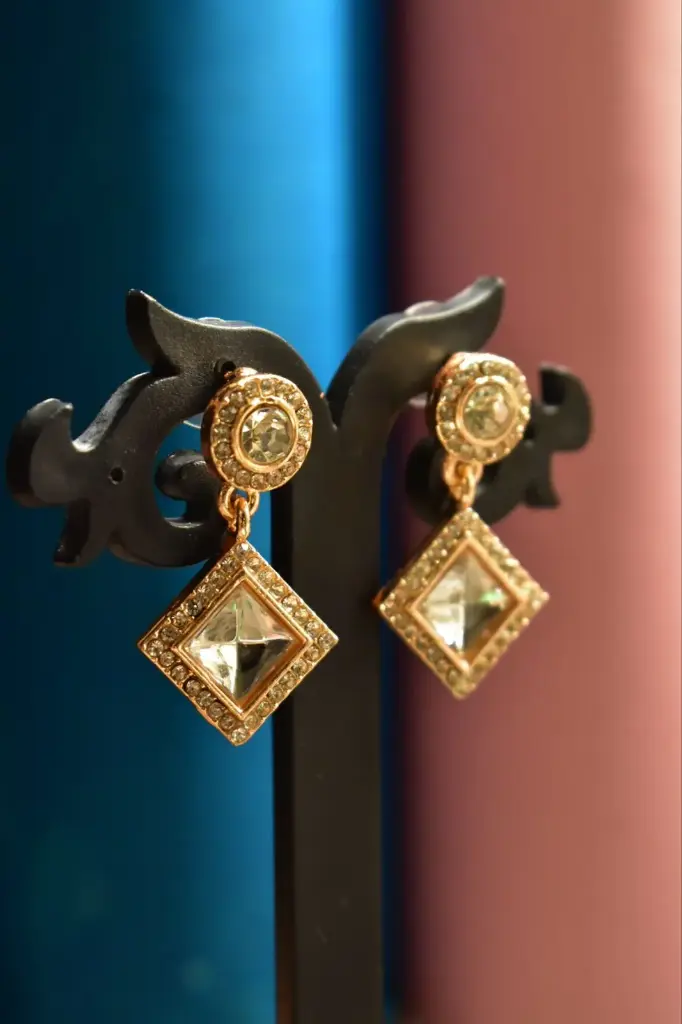 Square Stone Drop Earrings (Rose-Gold)