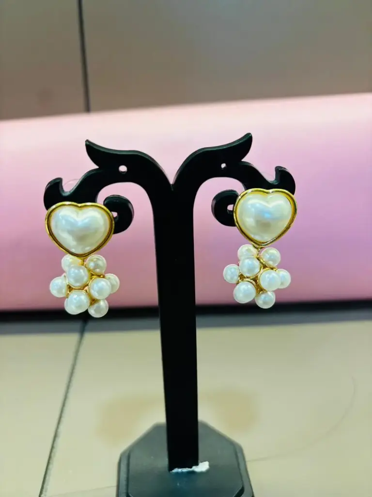 Pearl & Heart Stud Earring Set