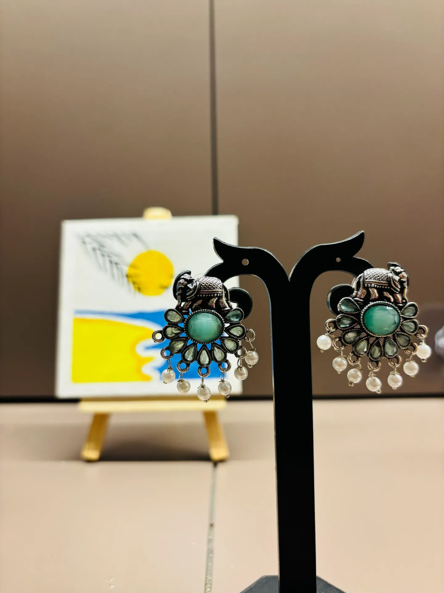 Majestic Elephant Heirloom Earrings (Sea-Green)