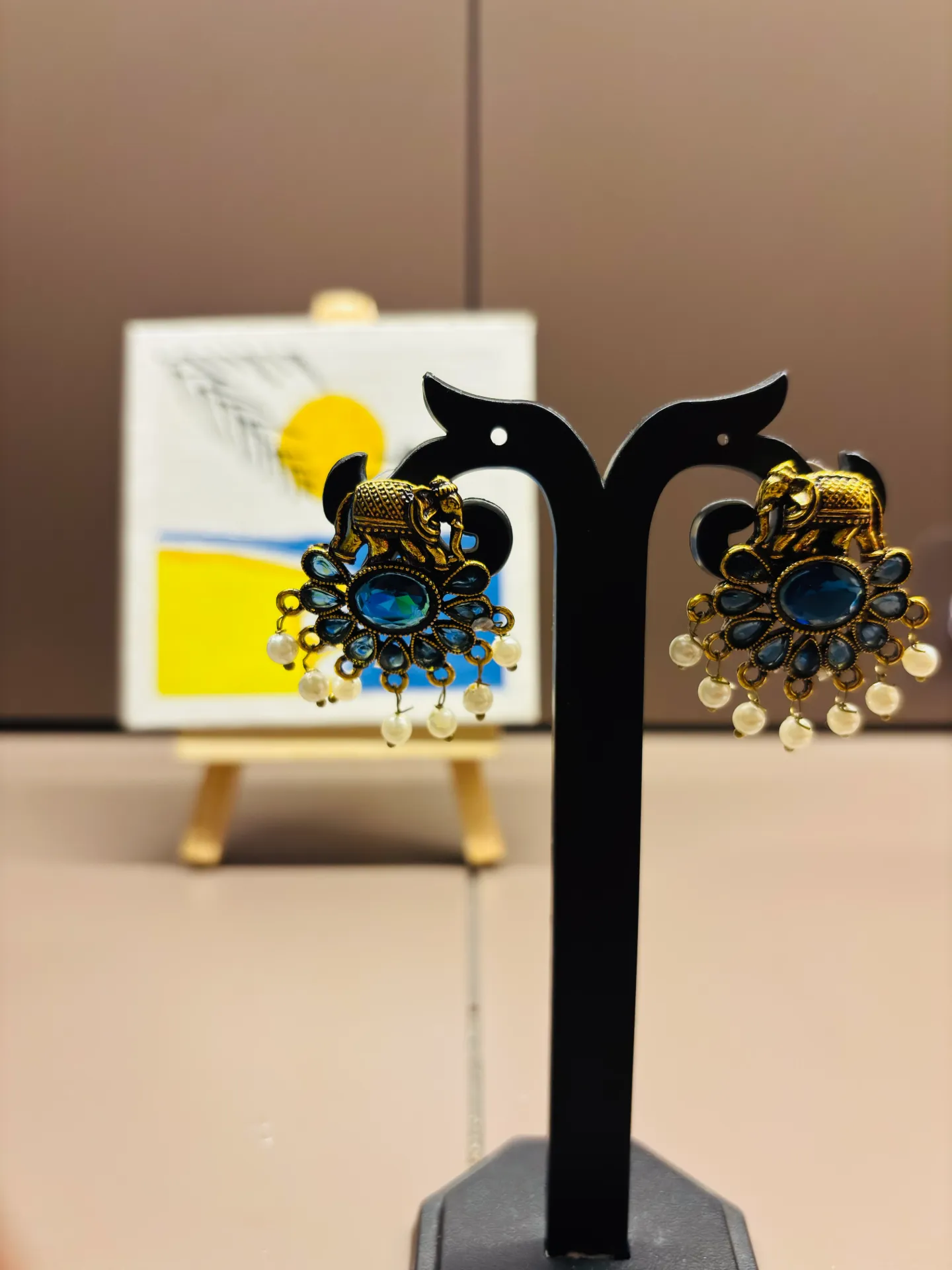 Majestic Elephant Heirloom Earrings (Blue) 