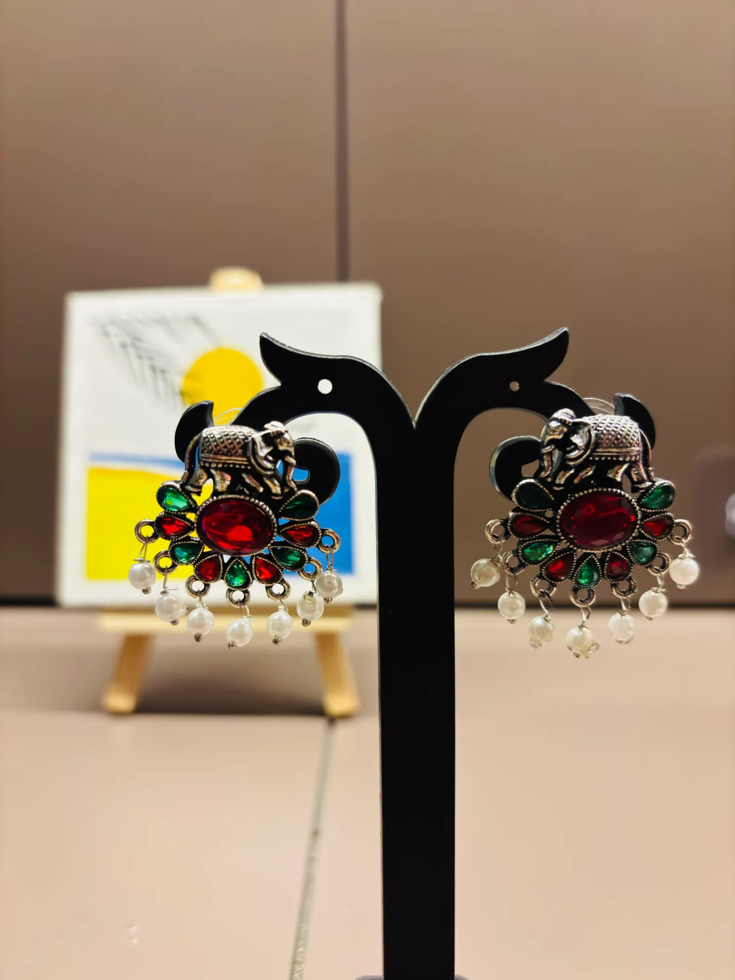 Majestic Elephant Heirloom Earrings (Red-Green)