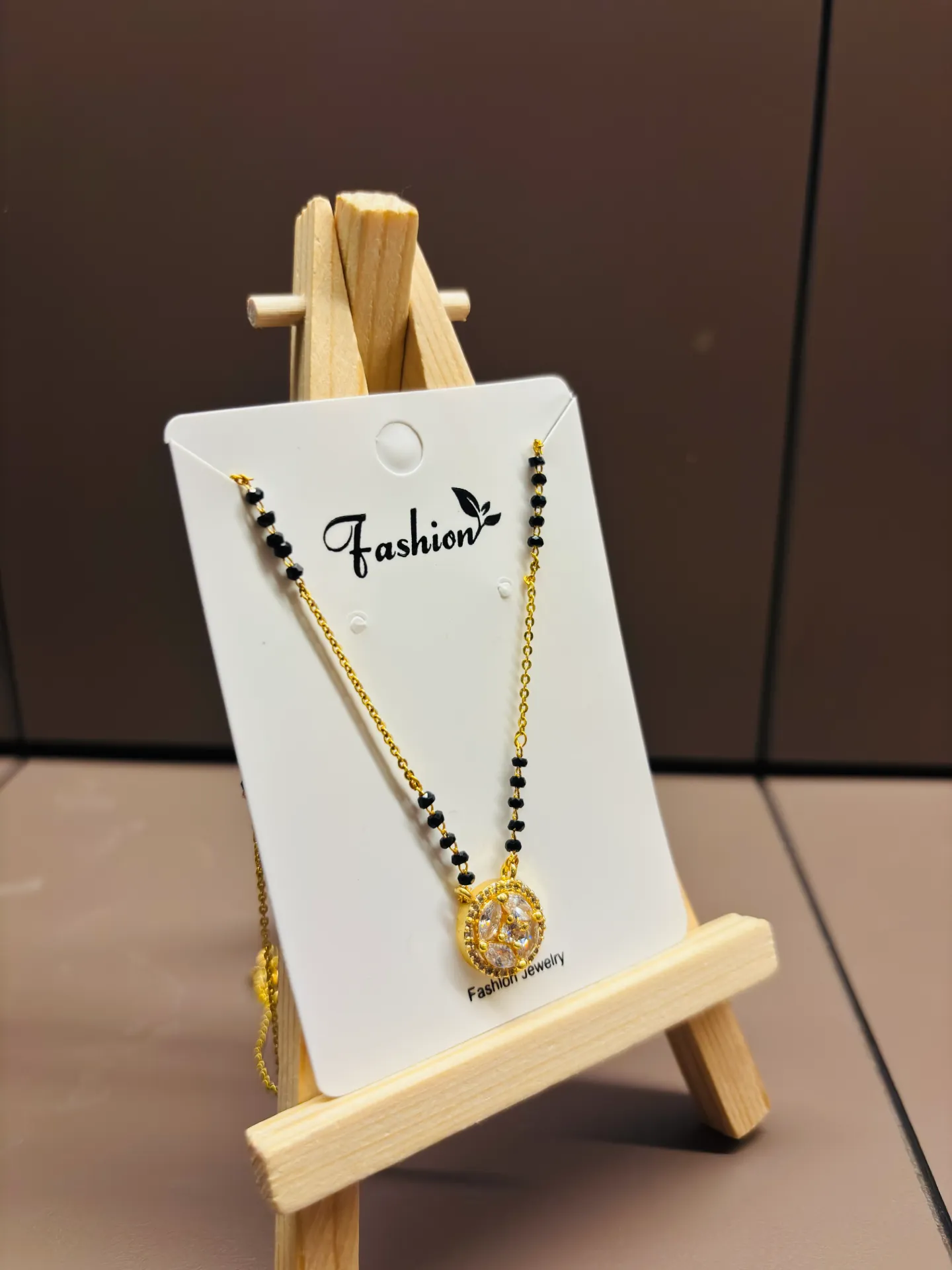 Gold Plated Round Diamond Design Stylish Mangalsutra Necklace